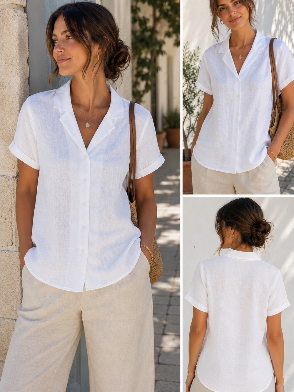 Quince 100% Linen White Short Sleeve Button Front Shirt XS